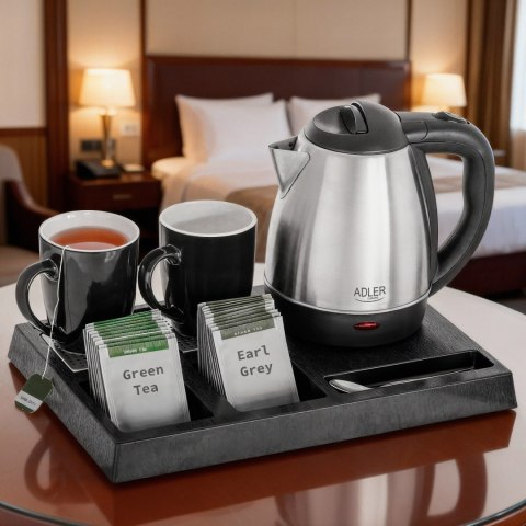 Adler AD1354 zestaw hotelowy: czajnik 1,2 l, 1500 W, taca i 2 kubki ceramiczne 320 ml