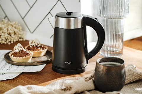 Adler AD1372B mały czajnik elektryczny 0,6 l, czarny, 800 W, stalowe wnętrze