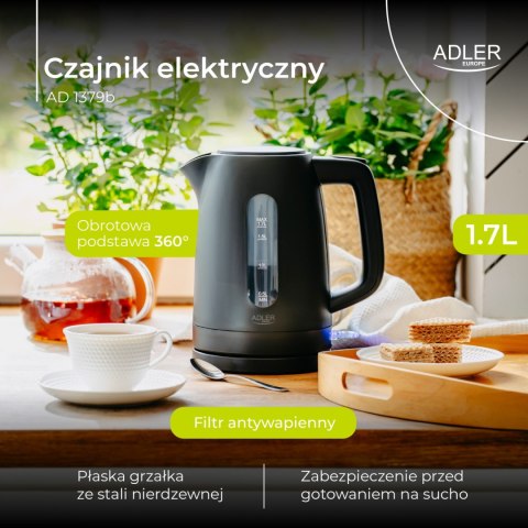 Adler AD1379B czajnik elektryczny 1,7 l, czarny, polipropylen, STRIX, 2200 W