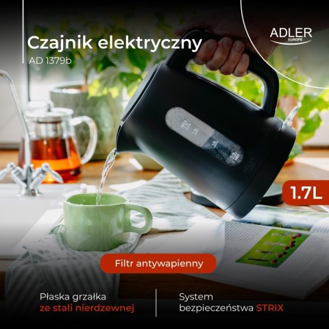 Adler AD1379B czajnik elektryczny 1,7 l, czarny, polipropylen, STRIX, 2200 W