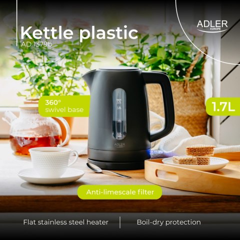 Adler AD1379B czajnik elektryczny 1,7 l, czarny, polipropylen, STRIX, 2200 W