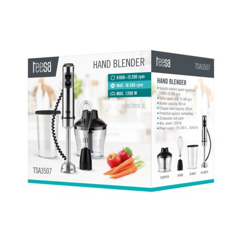 Blender ręczny Teesa TSA3507, maks. 1200 W, Turbo, rozdrabniacz 600 ml i dzbanek 800 ml