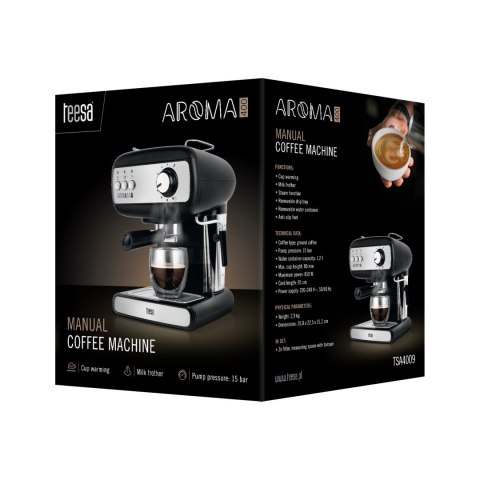 Ekspres kolbowy Teesa Aroma 400 TSA4009, 15 bar, 1,2 l, 850 W, spieniacz mleka