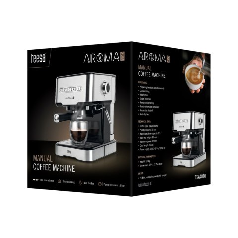 Ekspres kolbowy Teesa Aroma 450 TSA4010, 15 bar, 1,5 l, 850 W, spieniacz mleka