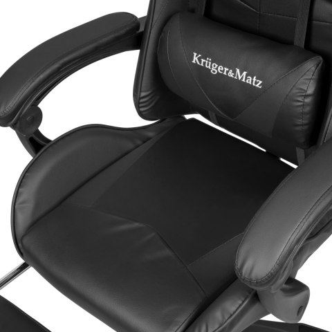 Fotel gamingowy Krüger&Matz GX-150 KM0790-B, czarny, podnóżek, masaż, oparcie 145°, udźwig 150 kg