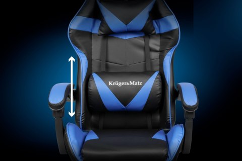 Fotel gamingowy Krüger&Matz GX-150 KM0790-BL, czarno-niebieski, podnóżek, masaż, oparcie 145°, udźwig 150 kg