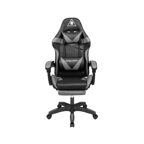 Fotel gamingowy Krüger&Matz GX-150 KM0790-G, czarno-szary, podnóżek, masaż, oparcie 145°, udźwig 150 kg