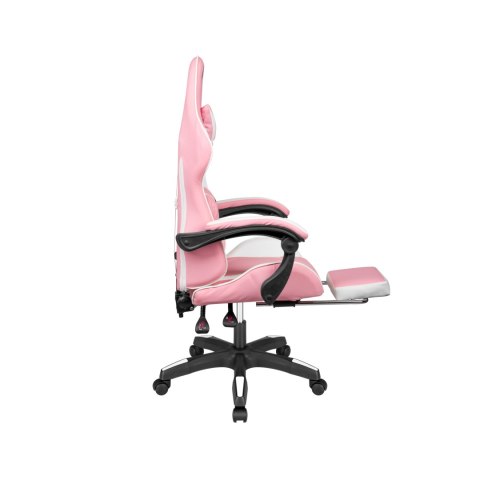 Fotel gamingowy Krüger&Matz GX-150 KM0790-P, biało-różowy, podnóżek, masaż, oparcie 145°, udźwig 150 kg