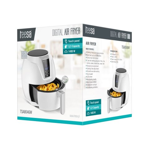 Frytkownica beztłuszczowa Teesa TSA8046W Digital Air Fryer 3,2 l, 1400 W, 7 programów, biała