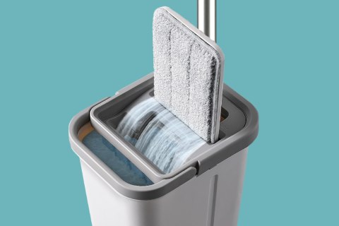Mop płaski Teesa New Clean R13 TSA0045, wyciskacz, wiadro 5,7 l, rączka 124 cm, 2 nakładki