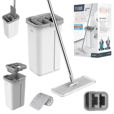 Mop płaski Teesa New Clean R13 TSA0045, wyciskacz, wiadro 5,7 l, rączka 124 cm, 2 nakładki