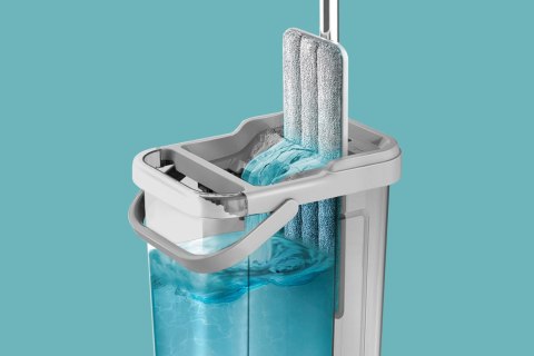 Mop płaski Teesa New Clean R19 TSA0046, wyciskacz, wiadro 7,5 l, rączka 128 cm, 2 nakładki