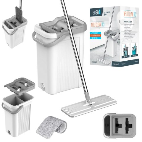 Mop płaski Teesa New Clean R19 TSA0046, wyciskacz, wiadro 7,5 l, rączka 128 cm, 2 nakładki