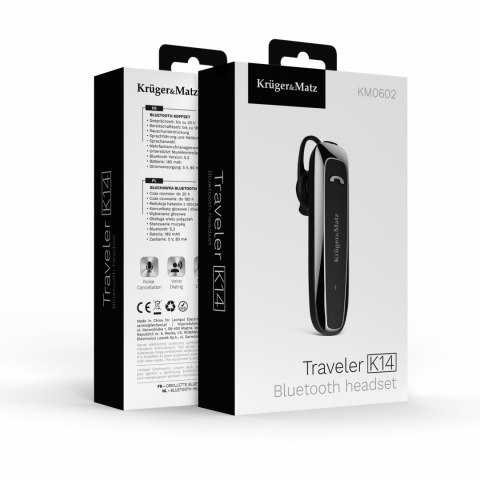 Słuchawka Bluetooth Krüger&Matz Traveler K14 KM0602, Multipoint, USB-C, do 20 h rozmów