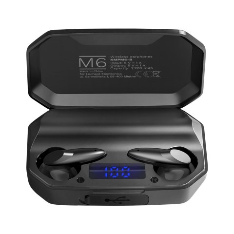 Słuchawki douszne TWS Krüger&Matz M6 KMPM6-B, Bluetooth 5.1, etui powerbank 2200 mAh, czarne