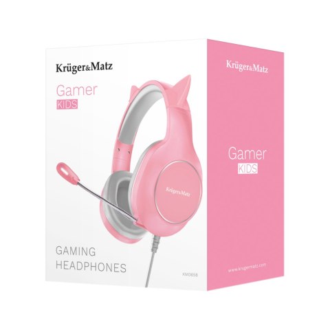 Słuchawki gamingowe Krüger&Matz Gamer Kids KM0658, mikrofon, USB i 3,5 mm, różowe