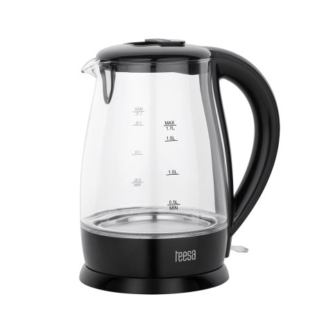 Szklany czajnik elektryczny Teesa TSA1511B, 1,7 l, 2200 W, czarny, podstawa 360°