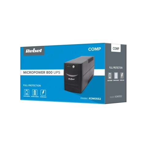Zasilacz awaryjny UPS Rebel Micropower 800 KOM0552, 800 VA / 480 W, sinusoida zmodyfikowana
