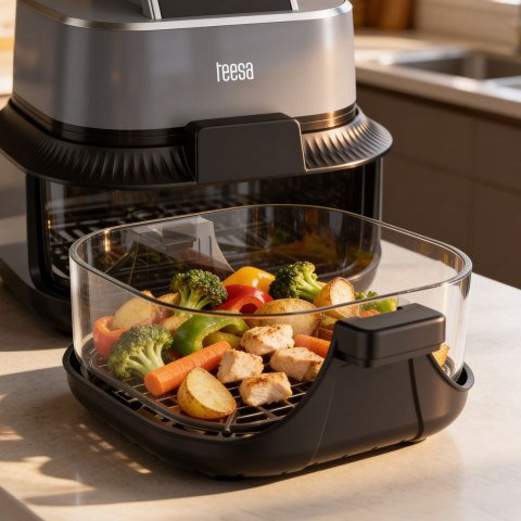 Frytkownica beztłuszczowa Teesa TSA8090 Glass Air Fryer, 1500 W, szklane pojemniki 1,5 l i 4 l