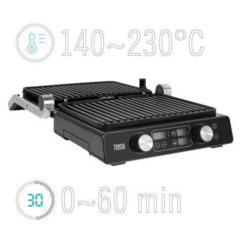 Grill elektryczny panini Teesa TSA3239, 2000 W, oddzielna regulacja płyt 140-230°C i timer
