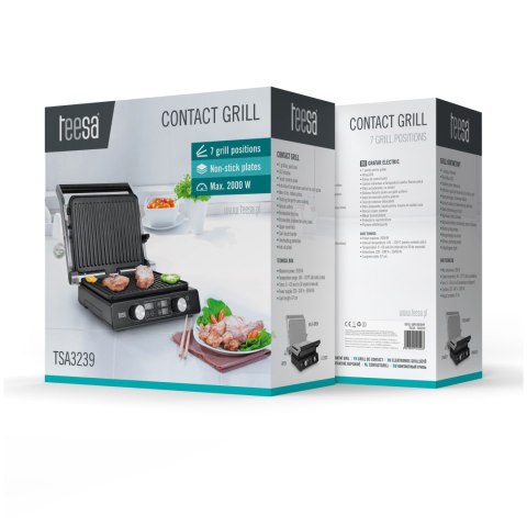 Grill elektryczny panini Teesa TSA3239, 2000 W, oddzielna regulacja płyt 140-230°C i timer