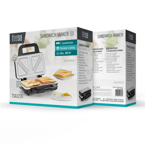 Opiekacz do kanapek Teesa TSA3226 XXL, 900 W, płyty z powłoką ceramiczną, na 2 kanapki