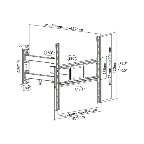 Ruchomy uchwyt ścienny Cabletech LPA52-443 UCH0204 do TV 32-55 cali, VESA do 400×400, 35 kg