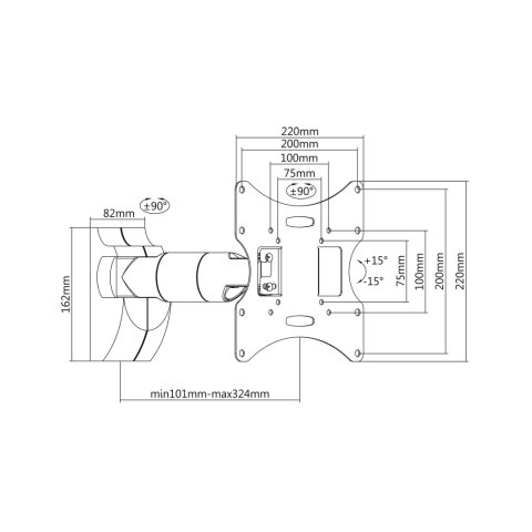 Ruchomy uchwyt ścienny Cabletech UCH0042A do TV 23-43 cali, VESA do 200×200, 30 kg