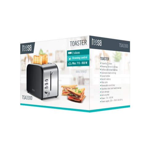 Toster Teesa TSA3300 na 2 kromki, 850 W, 6 poziomów opiekania