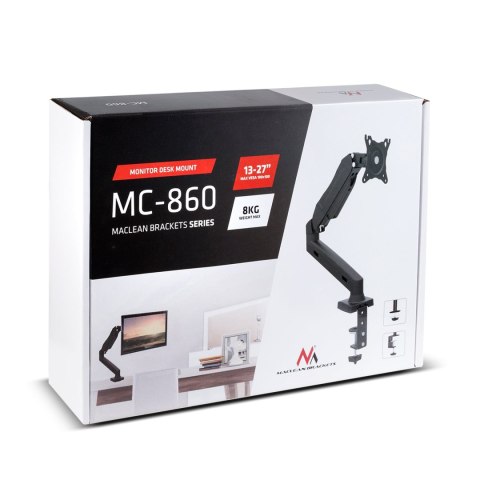 Uchwyt biurkowy Maclean MC-860 do monitora 13-27″, 8 kg, VESA 75/100
