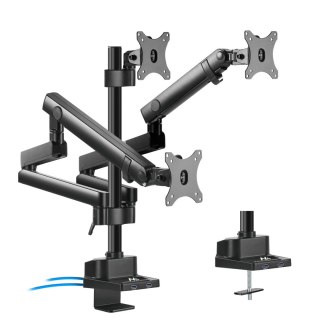 Uchwyt biurkowy do 3 monitorów Maclean MC-811, 17-27″, 3×7 kg, 2×USB, czarny