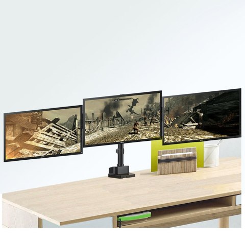 Uchwyt biurkowy do 3 monitorów Maclean MC-811, 17-27″, 3×7 kg, 2×USB, czarny
