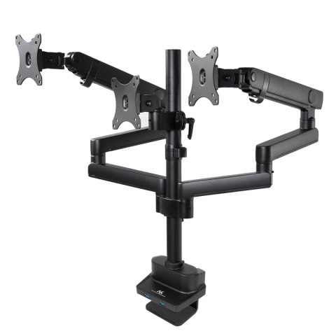 Uchwyt biurkowy do 3 monitorów Maclean MC-811, 17-27″, 3×7 kg, 2×USB, czarny