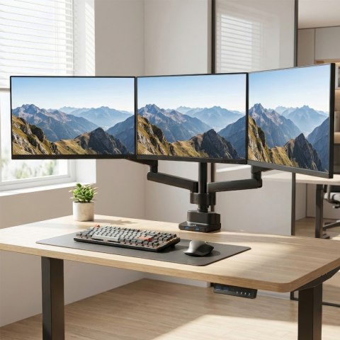 Uchwyt biurkowy do 3 monitorów Maclean MC-811, 17-27″, 3×7 kg, 2×USB, czarny