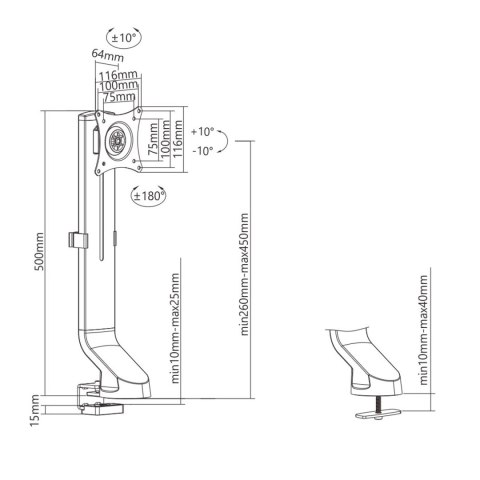 Uchwyt biurkowy do monitora Maclean MC-853, 17-32″, 8 kg, VESA 75/100, czarny