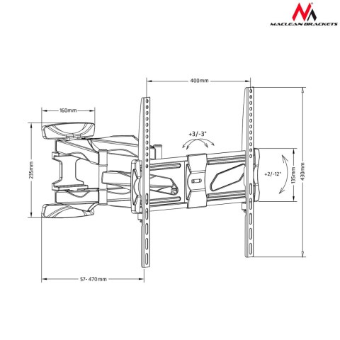 Uchwyt ścienny TV Maclean MC-781, regulowany, 45 kg, VESA 400×400
