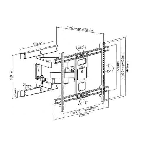 Uchwyt ścienny TV Maclean MC-881, 60 kg, VESA 600×400, dwa ramiona
