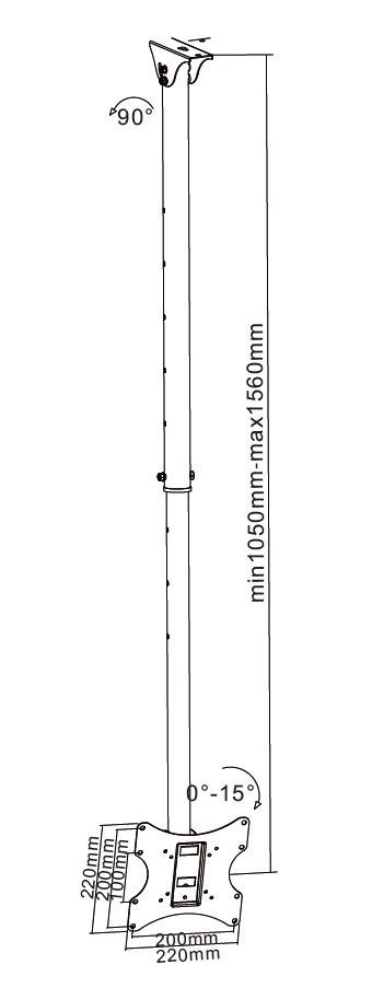 Uchwyt sufitowy Cabletech UCH0076A do TV 23-42 cale, 50 kg, obrót 360°, wysokość 970-1470 mm
