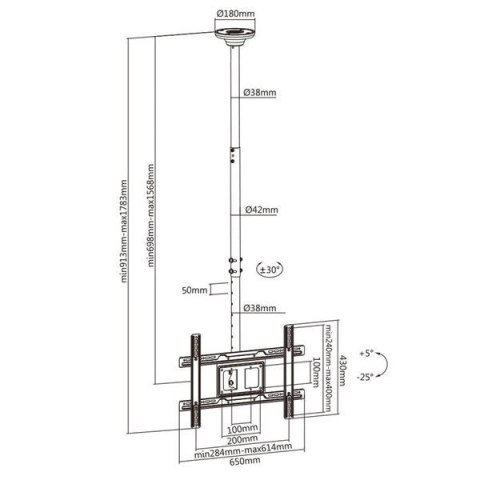 Uchwyt sufitowy do telewizora Maclean MC-803, 50 kg, VESA 600×400, czarny