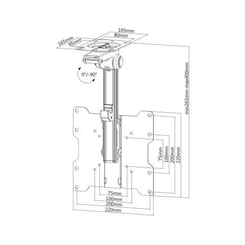 Uchwyt sufitowy i skosowy Cabletech LCD-CM222 UCH0187 do TV 17-37 cali, VESA do 200×200, 20 kg