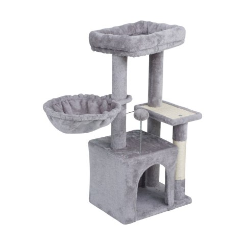 Drapak dla kota Rebel Animals RA-1003 z domkiem i legowiskami, 80 cm, szary