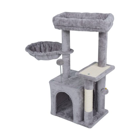 Drapak dla kota Rebel Animals RA-1003 z domkiem i legowiskami, 80 cm, szary