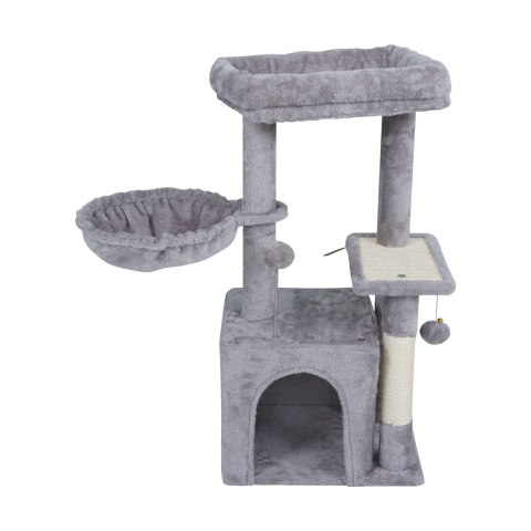 Drapak dla kota Rebel Animals RA-1003 z domkiem i legowiskami, 80 cm, szary