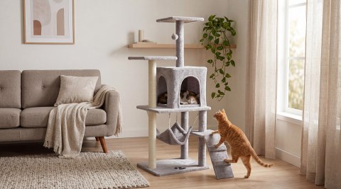 Drapak dla kota Rebel Animals RA-1004, 125 cm, szary, z hamakiem