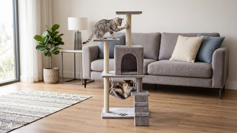Drapak dla kota Rebel Animals RA-1004, 125 cm, szary, z hamakiem