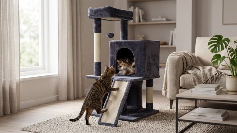 Drapak dla kota Rebel Animals RA-1005, 91 cm, ciemnoszary, 2 domki