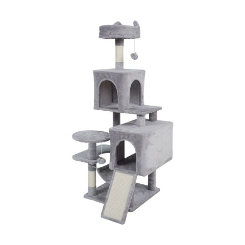 Drapak dla kota Rebel Animals RA-1006, 137 cm, szary, hamak i 2 domki
