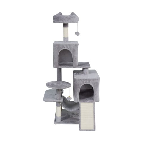 Drapak dla kota Rebel Animals RA-1006, 137 cm, szary, hamak i 2 domki