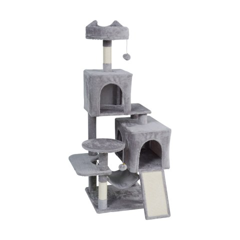 Drapak dla kota Rebel Animals RA-1006, 137 cm, szary, hamak i 2 domki