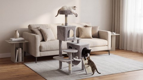 Drapak dla kota Rebel Animals RA-1006, 137 cm, szary, hamak i 2 domki